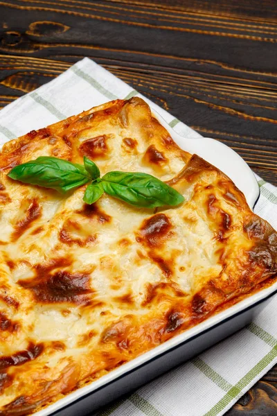 Lasagna in baking dish — Stock Photo, Image