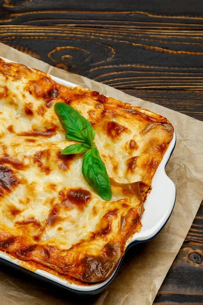 Lasagna in baking dish — Stock Photo, Image