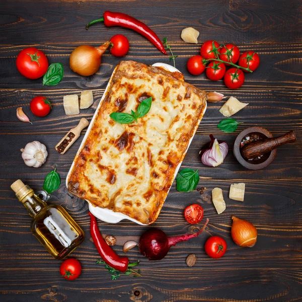 Lasagna in baking dish — Stock Photo, Image