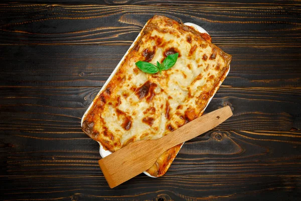 Lasagna in baking dish — Stock Photo, Image