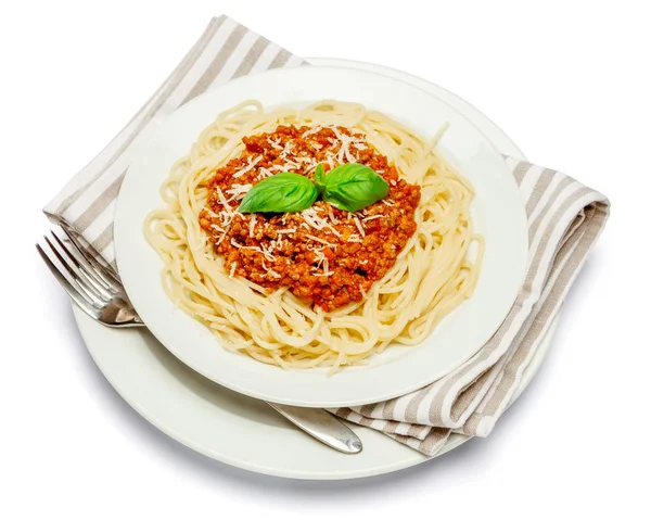 Spaghetti bolognese su piatto bianco — Foto Stock