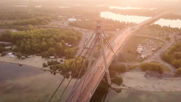 Video of bridge at sunset in Kyiv Ukraine — Stock Video