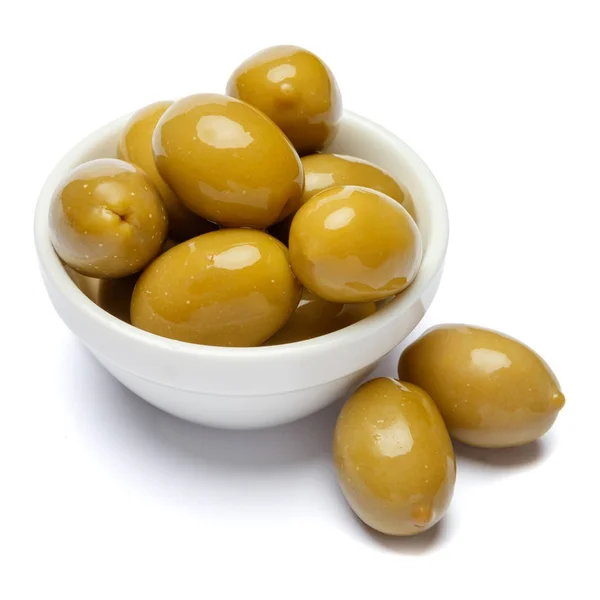 Green olives in white bowl on white background Stock Image
