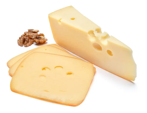 Fromage suisse ou cheddar sur fond blanc — Photo