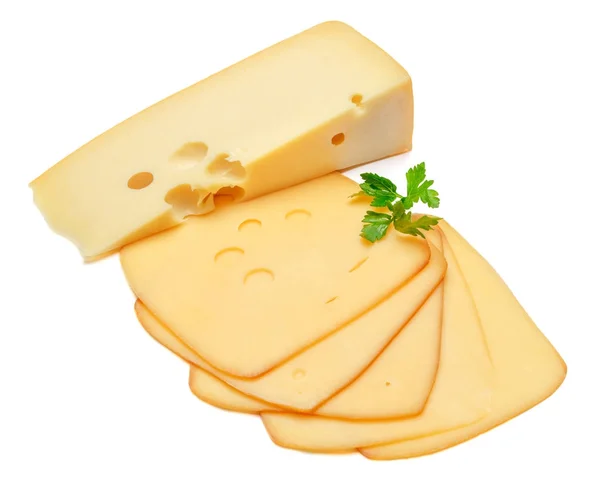 Schweizer Käse oder Cheddar auf weißem Hintergrund — Stockfoto