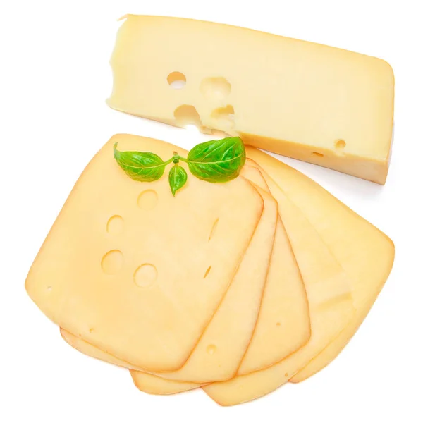 Fromage suisse ou cheddar sur fond blanc — Photo