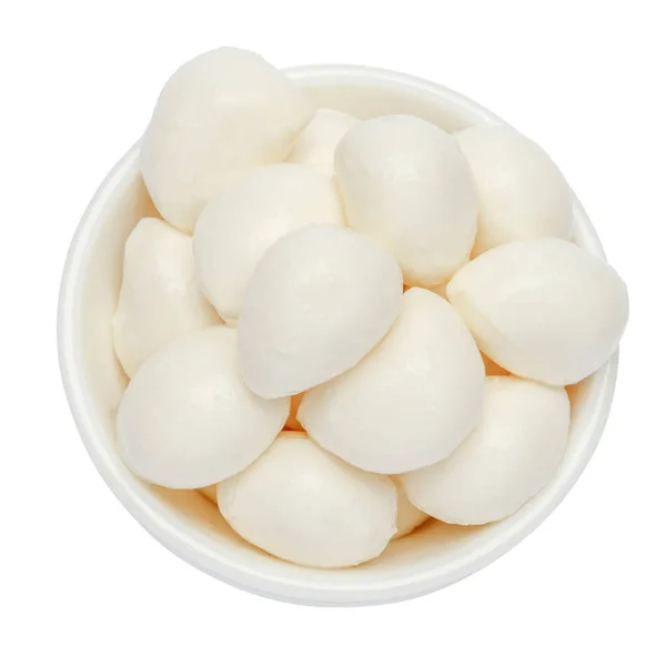 Mozzarella in ciotola su fondo bianco — Foto Stock