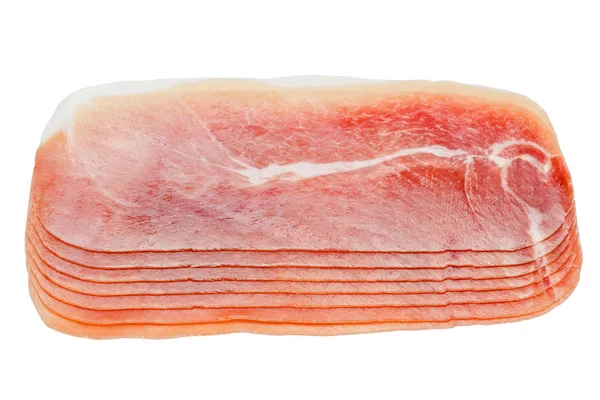 Italiaanse prosciutto crudo of Spaanse Jamón. Rauwe ham op witte achtergrond. — Stockfoto