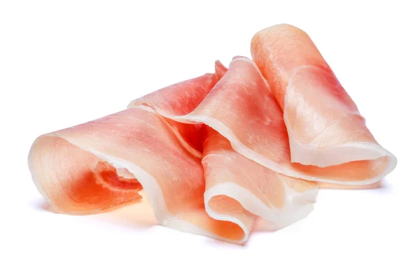 Italské prosciutto crudo nebo španělský jamon. Syrové šunky na bílém pozadí. — Stock fotografie