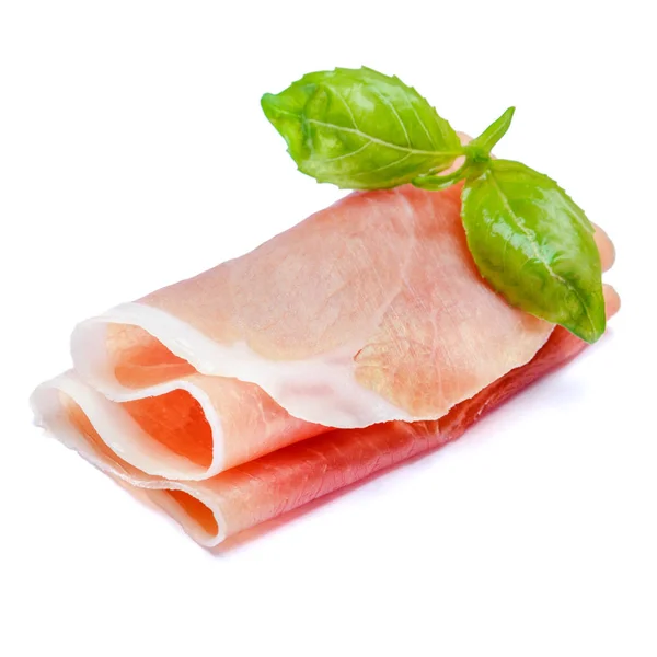 Italian prosciutto crudo or spanish jamon. Raw ham on white background. — Stock Photo, Image