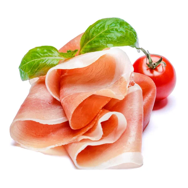 Italienske prosciutto crudo eller spanish jamon og tomater. Rå skinke – stockfoto