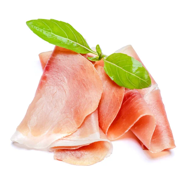 Italian prosciutto crudo or spanish jamon. Raw ham on white background. — Stock Photo, Image