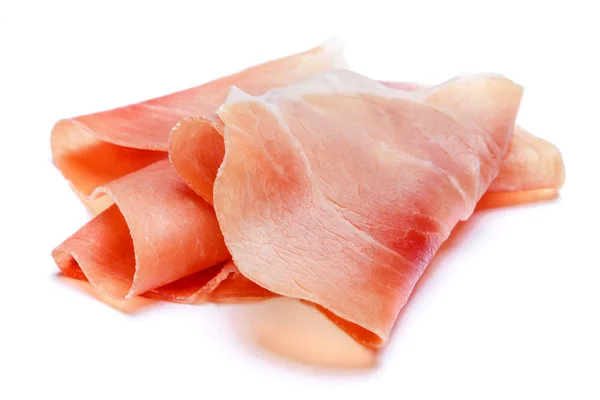 Italian prosciutto crudo or spanish jamon. Raw ham on white background. — Stock Photo, Image