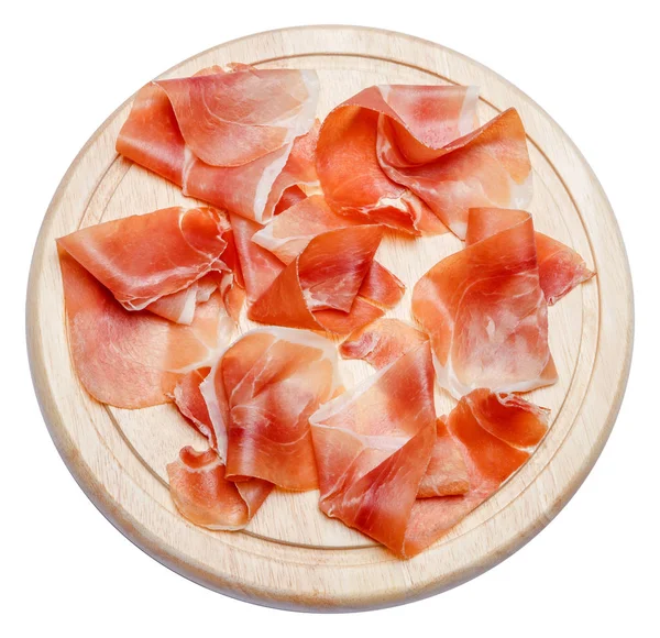 Assiette de viande de crudo de prosciutto italien ou jamon espagnol sur planche à découper en bois — Photo