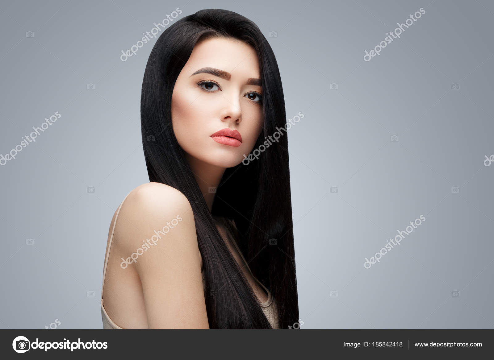 Brunette Asian Girl With Long Straight Hair Stock Photo