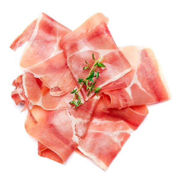 Crudo de jamón italiano o jamón español. Jamón crudo sobre fondo blanco . —  Fotos de Stock