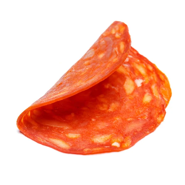 Salami italiano o chorizo español sobre fondo blanco — Foto de Stock