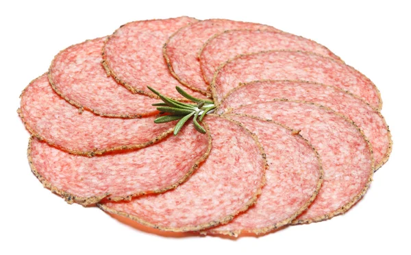 Italiaanse Salami saugage op witte achtergrond — Stockfoto