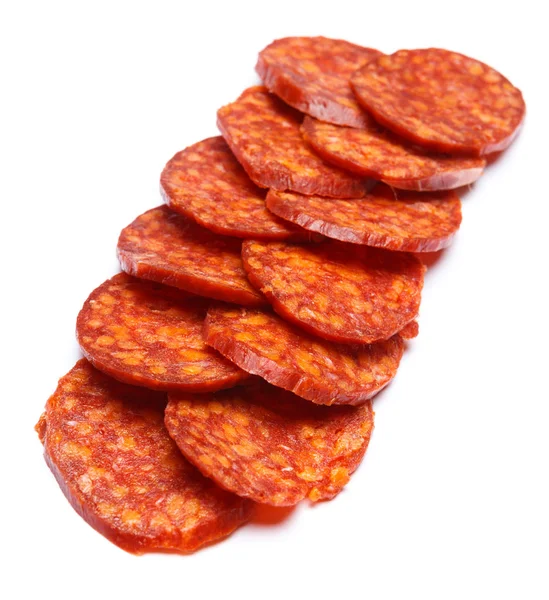 Spanische Chorizo Wurst auf weißem Hintergrund — Stockfoto