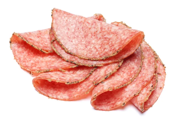 Italienische Salami oder spanische Chorizo auf weißem Hintergrund — Stockfoto