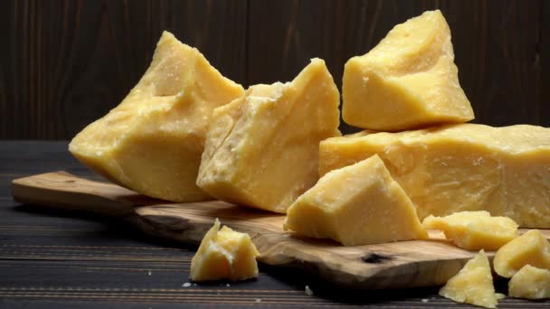 Pieces Parmesan Parmigiano Hard Cheese — Stock Video