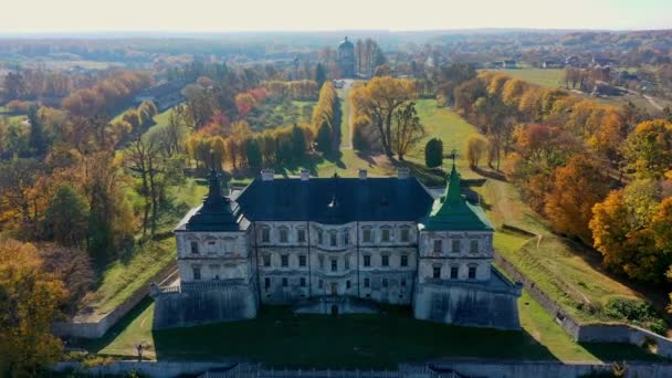 Vista aérea do castelo assombrado de Pidhirtsi, Ucrânia — Vídeo de Stock