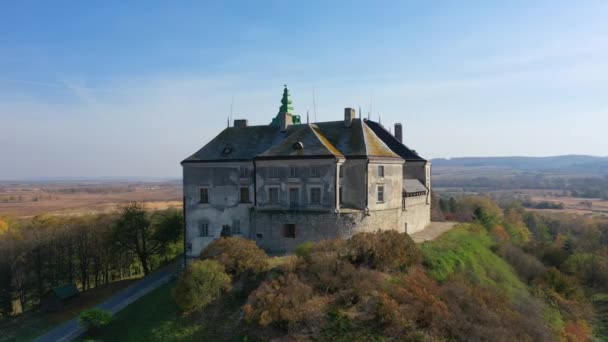 Aerial View of Haunted Castle of Olesko, Ukraine — Stock Video