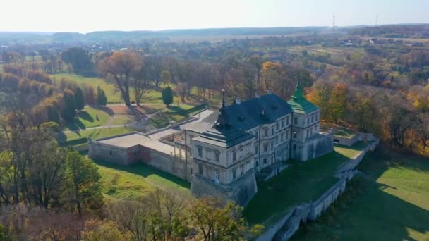 Vista aérea del Castillo Embrujado de Pidhirtsi, Ucrania — Vídeo de stock