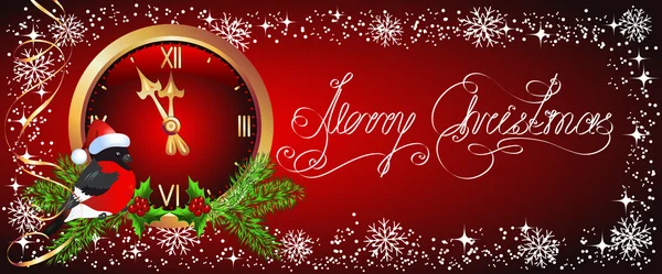 Jul bakgrund med klockspel och domherre i Santa Claus ha — Stock vektor
