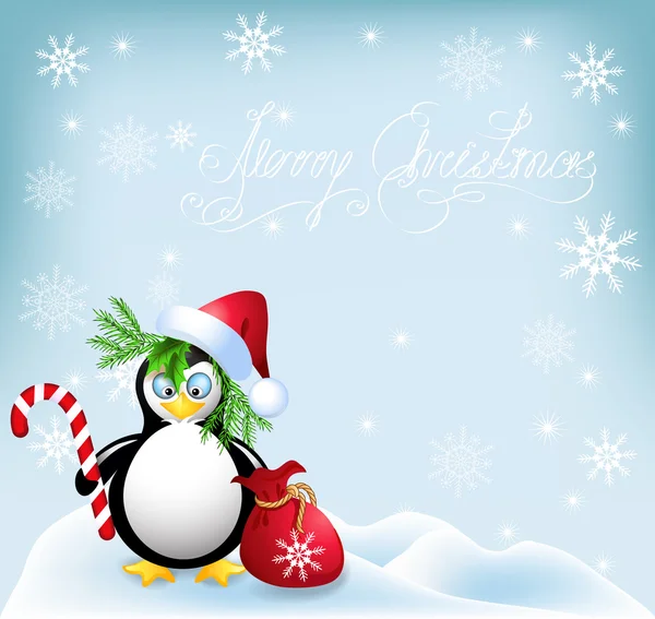 Pinguim com doces de Natal e chapéu de Papai Noel —  Vetores de Stock
