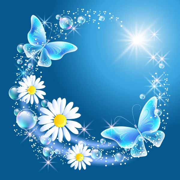 Daisy a motýlů na obloze — Stockový vektor