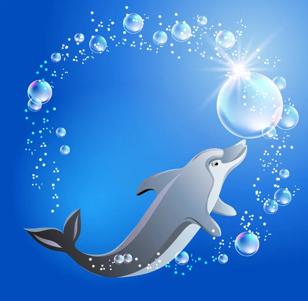 Dolphin en bubbels — Stockvector