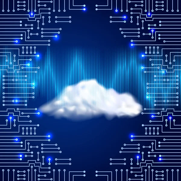 Desenho de circuito eletrônico moderno com nuvem conceito digital — Vetor de Stock