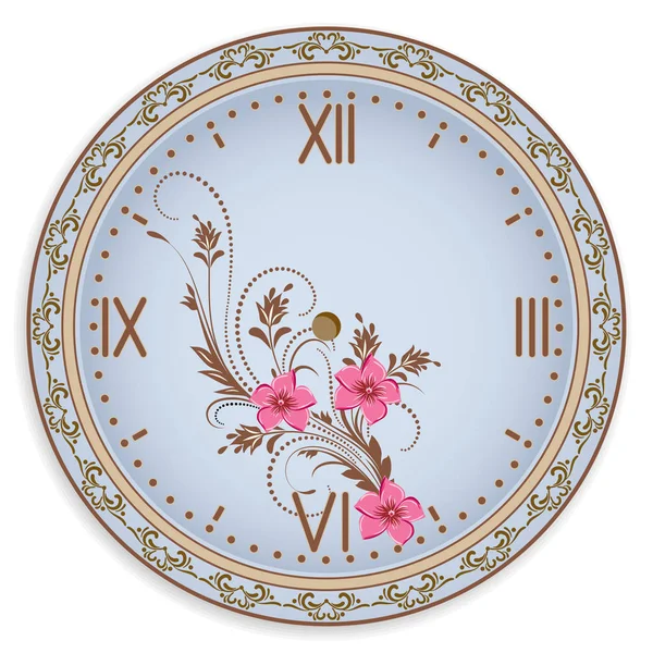 Clock face with flowers ornament — Stock Vector