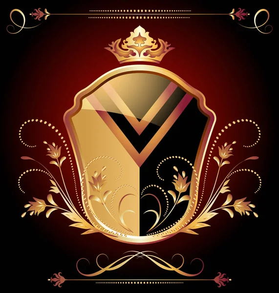 Heraldic shield ornate golden ornament — Stock Vector