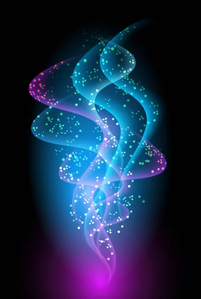 Fond lumineux magique avec fumée au néon et étoiles scintillantes — Image vectorielle