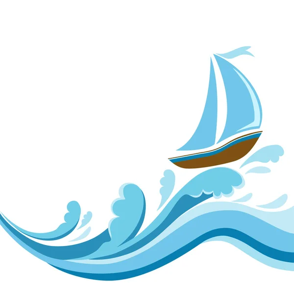Sailboat on sea waves — Stock Vector