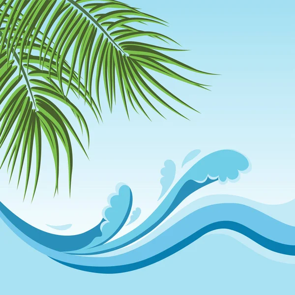 Sea waves and palm branch — Stock Vector