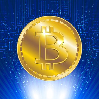 Sikke bitcoin elektronik devre backgro üzerinde sanal sembolü