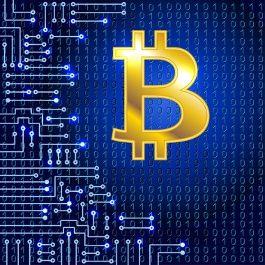 İkili kod arka plan ve elektronik devre altın bitcoin