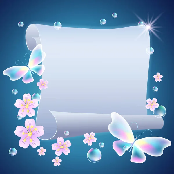 Scroll with flowers and butterflies — Stock Vector
