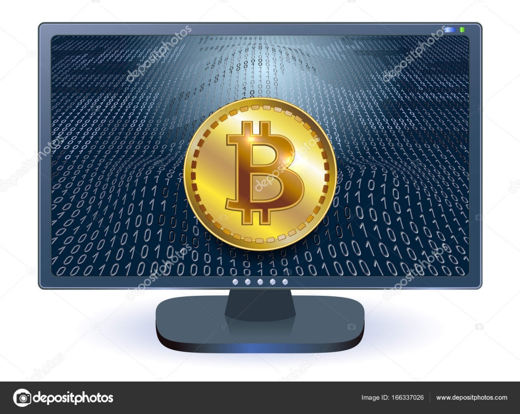 모니터 화면 및 이진 동전 bitcoin의 가상 상징 스톡 벡터 - ©Marisha 166337026