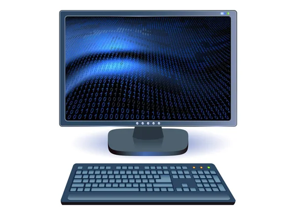 Computer monitors with glowing screen and keyboards isolated on — Stock Vector