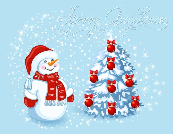 面白い雪だるまのクリスマス カード — ストックベクタ
