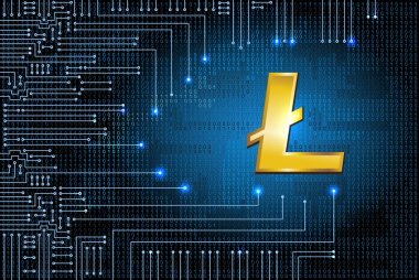 İkili kod arka plan ve elektronik devre Litecoin