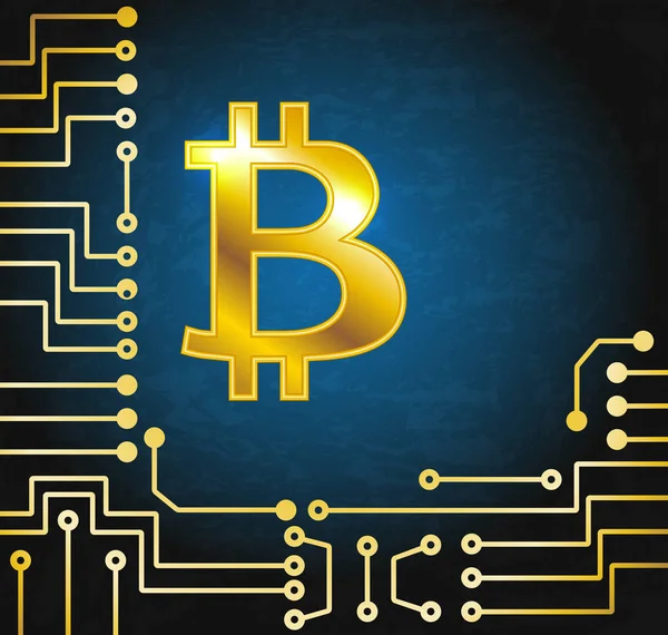 Elektronik devre arka plan üzerinde para bitcoin. Kripto para birimi.