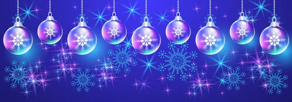 Boules de Noël avec flocons de neige et feux d'artifice — Image vectorielle