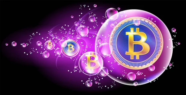 Krypto valuta mynt bitcoin i såpbubbla — Stock vektor