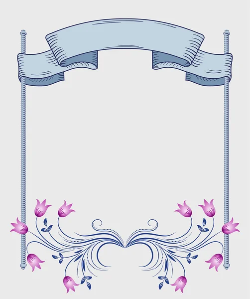 Marco floral de ornamento y cinta — Archivo Imágenes Vectoriales