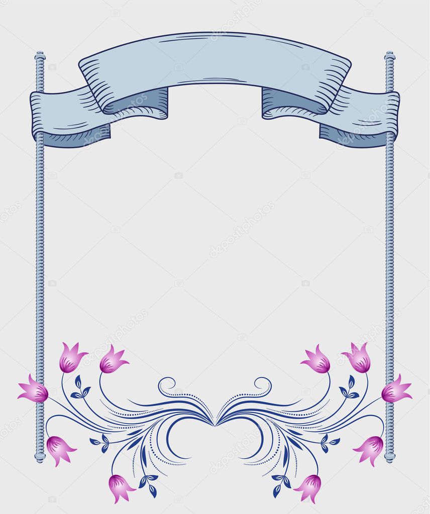 Floral frame of ornament and ribbon